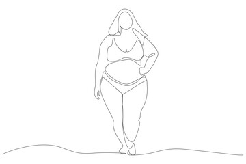 Body positive art. Beautiful curvaceous woman body continuous line drawing. Vector illustration