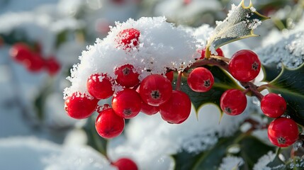 Holly Berries Covered in Snow
