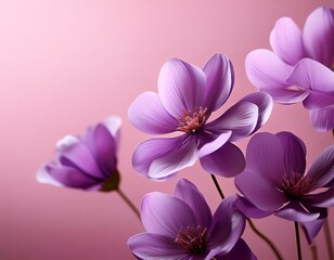 Vibrant purple spring flowers captured with soft pink background, showcasing natural beauty