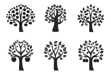 set of trees silhouettes