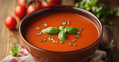 Warm Comforting Bowl of Creamy Tomato Soup. AI generated illustration.