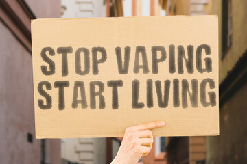 Banner reading 'Stop vaping. Start living' encourages quitting harmful habits for a healthier life. Health. Change. Recovery. Awareness. Well-being. Breath. Freedom