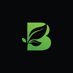 B Leaf Logo Design Vector illustration