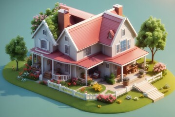 3d rendering of cute cozy white and black modern Tudor style house