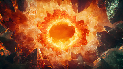 A Mesmerizing Fantasy Portal Designed as a Dragon's Mouth, Bursting with Fiery Energy Inside a Mystic Mountain Cave