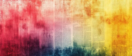 Faded newspaper print meets colorful gradient background in artistic digital abstract design