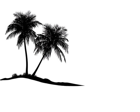 Silhouette of two palm trees on a beach. - Powered by Adobe