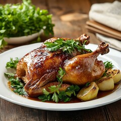 Freshly baked whole chicken adorned with honey sauce