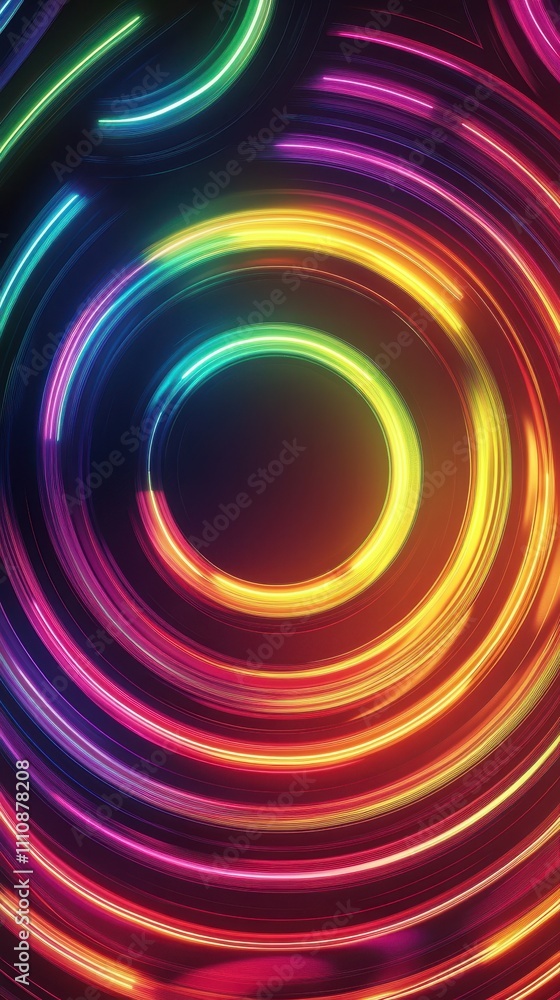 Poster abstract neon concentric circles in digital space modern geometry on dark gradient