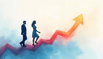 Business people holding growth arrow as a symbol working together, making a progress, successful way to move the business