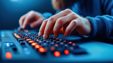 Fototapeta premium Close-Up of Hands Typing on Keyboard in Game Designer's Studio