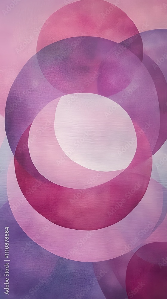 Poster serene overlapping circles in soft pinks and purples an abstract digital art concept
