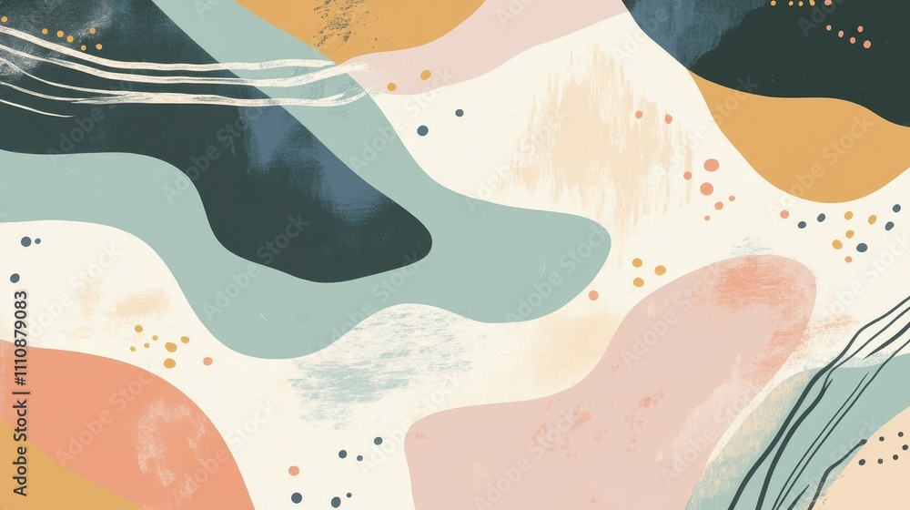Aufkleber digital artwork studio retro vibes with abstract shapes and muted pastel color palette
