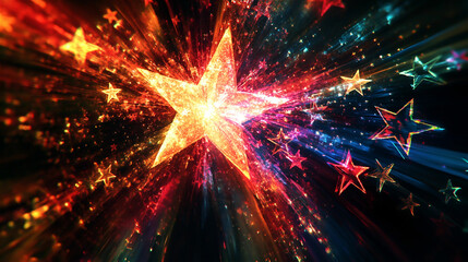 光り輝く星が広がる華やかなアメリカ風デザインの抽象アート。generative ai