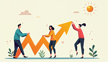 Business people holding growth arrow as a symbol working together, making a progress, successful way to move the business