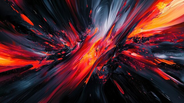 A dramatic abstract design featuring streaks of fiery orange and deep crimson against a dark background. The bold, glowing lines create a sense of motion and intensity. Ideal for bold and energetic 