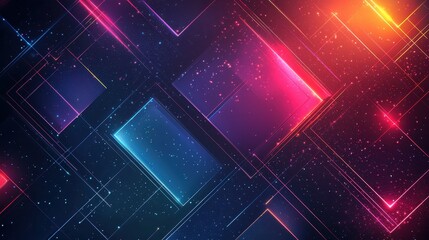 Obraz premium A futuristic background featuring glowing neon lines forming a geometric grid. The colors shift between electric blue, pink, and purple, creating a dynamic and tech-inspired vibe. The design 