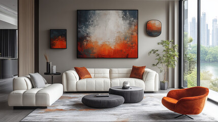 Modern Living Room with Contemporary Art and Cozy Seating