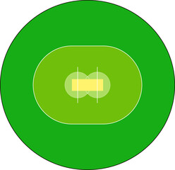 Cricket Field, Cricket Ground line style Diagram. Cricket outline Vector Drawing Illustration court, pitch  on white background. Top view - Size and Dimension