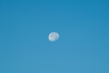Moon seen in the morning against a clear blue sky