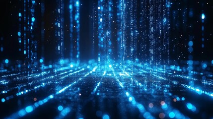 Abstract Blue Digital Data Stream Falling