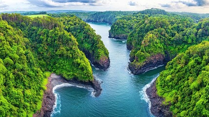 Aerial View of Lush Tropical Inlet: A Serene Paradise