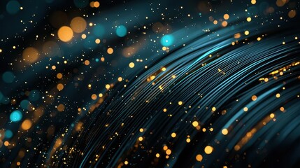 Fiber optic closeup, glowing circuits and light paths, 3D illustration