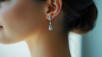A woman with a pair of earrings that are shaped like teardrops