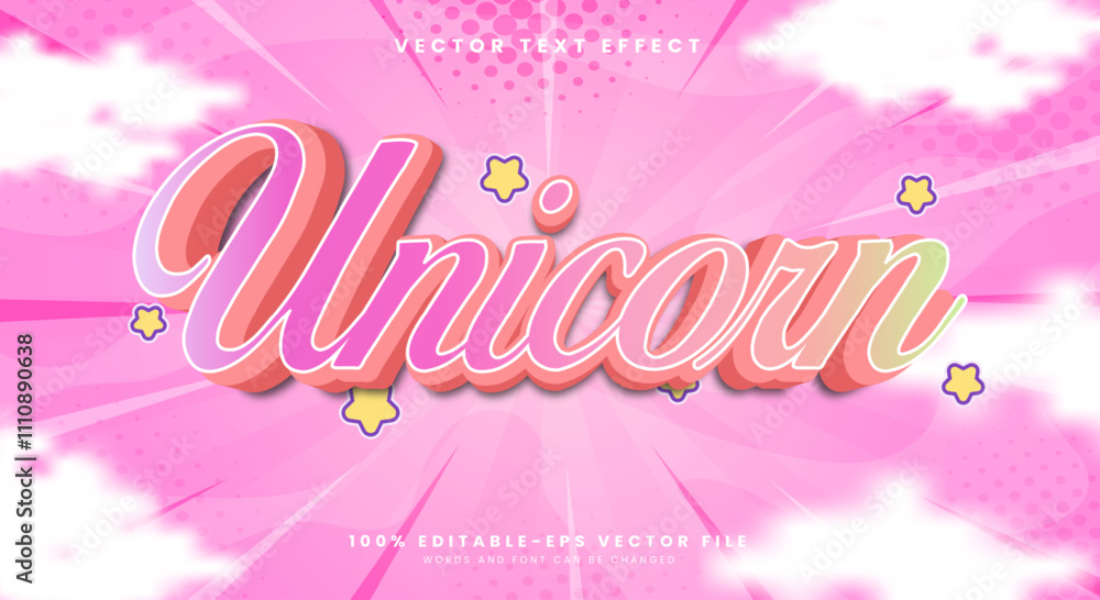 Poster unicorn 3d editable text effect template premium vector