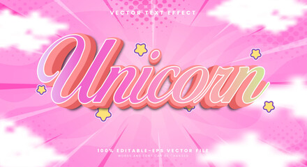 Unicorn 3d editable text effect template Premium Vector