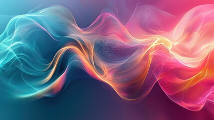 Obraz premium A vibrant abstract design with swirling waves of teal, magenta, and gold blending seamlessly. The flowing lines and soft textures create an artistic and dynamic background. Ideal for creative 