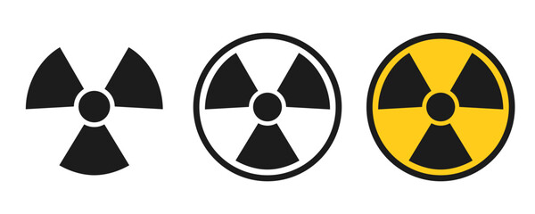 Radioactive material warning icon set, caution sign, radiation danger icons