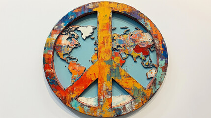 Peace symbol with colorful world map design
