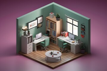 Isometric barber shop interior concept. 3D illustration
