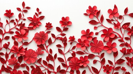 Intricate red paper flower arrangement on a white background