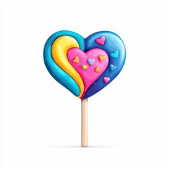 Colorful Heart-Shaped Lollipop with Vibrant Swirls and Charming Hearts Details