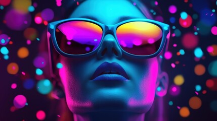 Futuristic portrait of a woman in vibrant sunglasses
