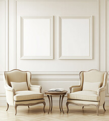 A minimalist mockup of two blank poster frames on the wall