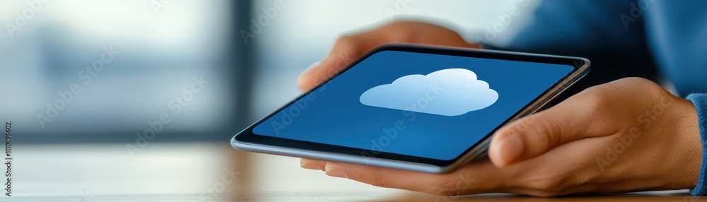 Aufkleber closeup of a person using smartphone to connect to the cloud, mobile technology, seamless data acces