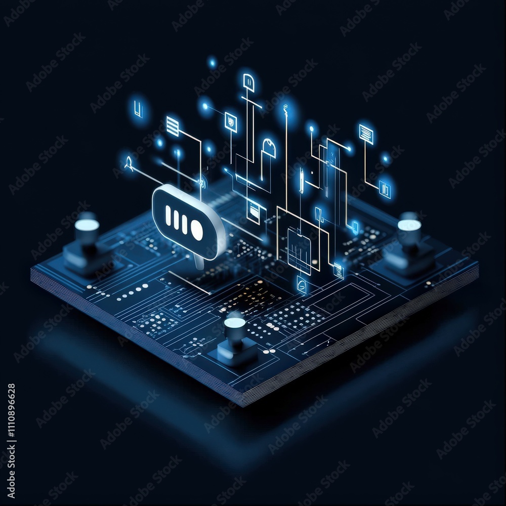 Poster Futuristic Artificial Intelligence Interface with Circuit Board and Glowing Data Connections for Technology and Innovation Concepts