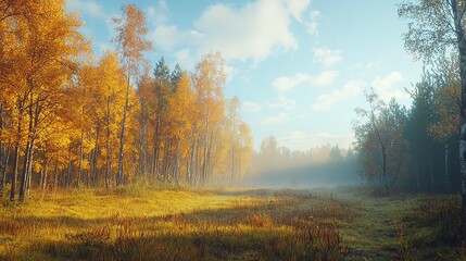 Autumn landscape with fog