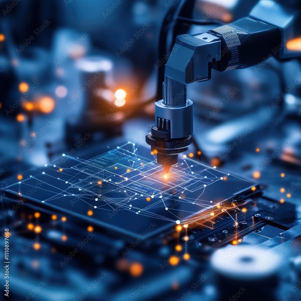 Aufkleber Advanced Robotics Technology with High-Tech Manufacturing Process, Automated Precision Engineering, Circuit Board Production in Futuristic Factory Setting