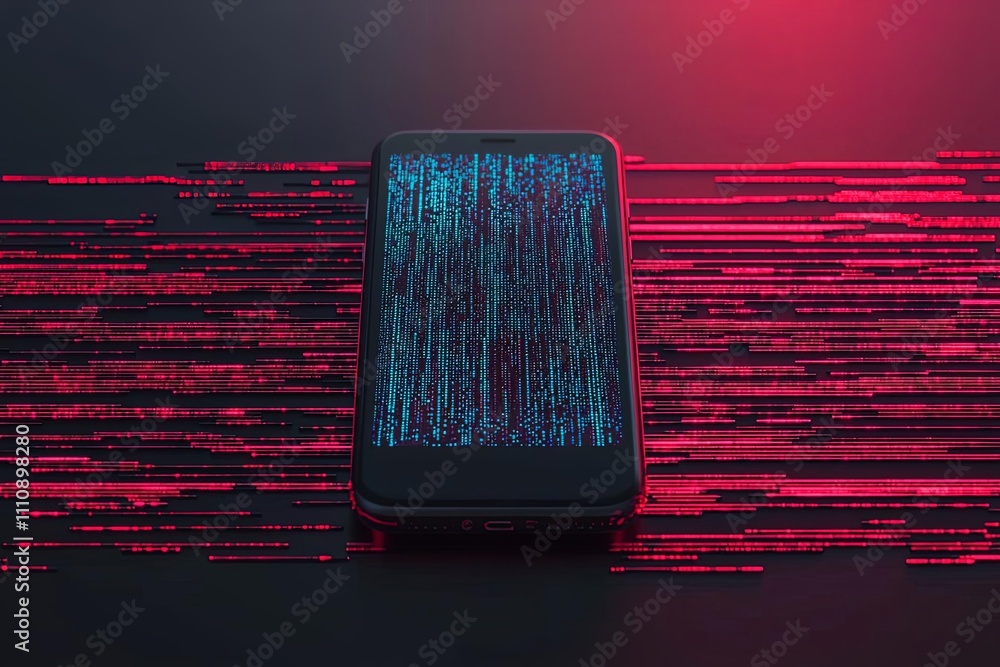 Poster a smartphone with vibrant digital patterns emanating from its screen.