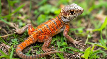 Fototapeta premium orange and brown lizard in the grass