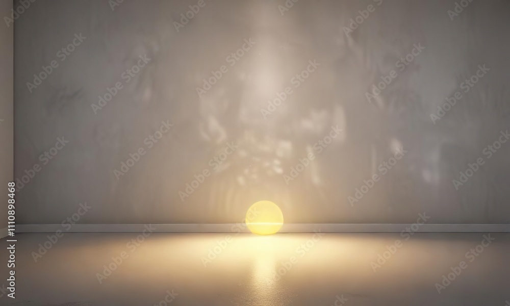 Poster a yellow light shines on a plain background with minimal texture, focused radiance, tiny radius, sim