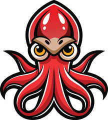 Fototapeta premium Red Angry Cartoon Squid Mascot 