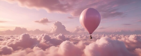 Obraz premium Balloon gently floating amidst soft pink clouds, peaceful sky, pastel colors