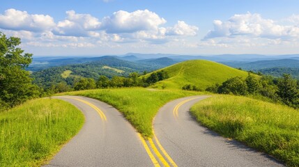 Fototapeta premium Scenic winding road, journey through nature beauty and tranquility winding