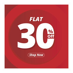 Flat 30% Off Banner Design. Discount Template. Flat 30% Off Red Poster. illustration design.