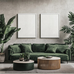 A mockup of two blank poster frames on the wall